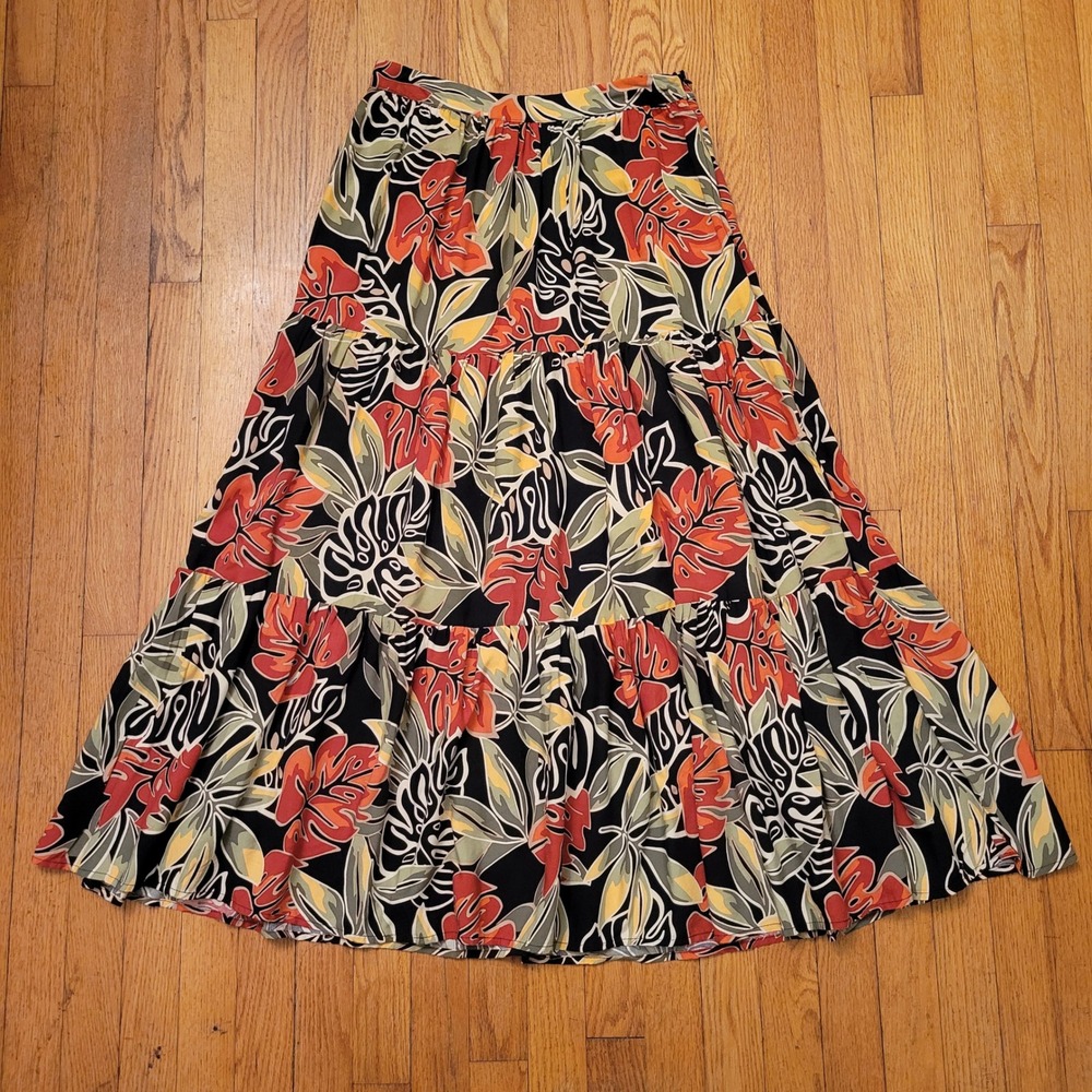 Panama Jack Tropical Floral Tiered Maxi Skirt XS Modest Cruise Vacation‎ Beach